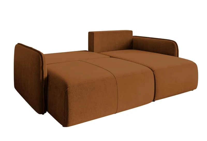 Ecksofa mit Schlaffunktion Mavio, L-förmig, kupferfarben, mit Stauraum, wasserabweisender Samt, universell einsetzbar