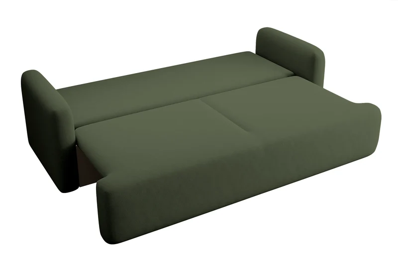 Drei-Sitzer-Schlafsofa Lambina mit Stauraum, olivgrüner Samt, pflegeleicht