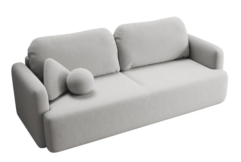 Dreisitziges ausklappbares Sofa Lambina mit Stauraum, grauer Samt, pflegeleicht