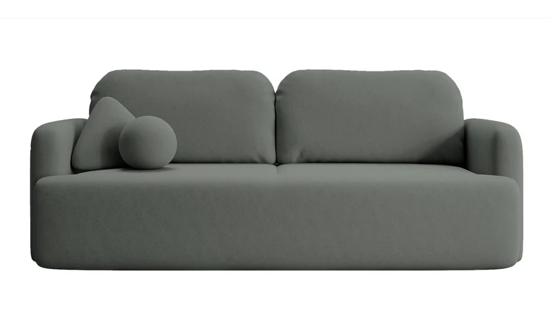 Dreisitziges ausklappbares Sofa Lambina mit Stauraum, dunkelgrauer, pflegeleichter Samtvelours