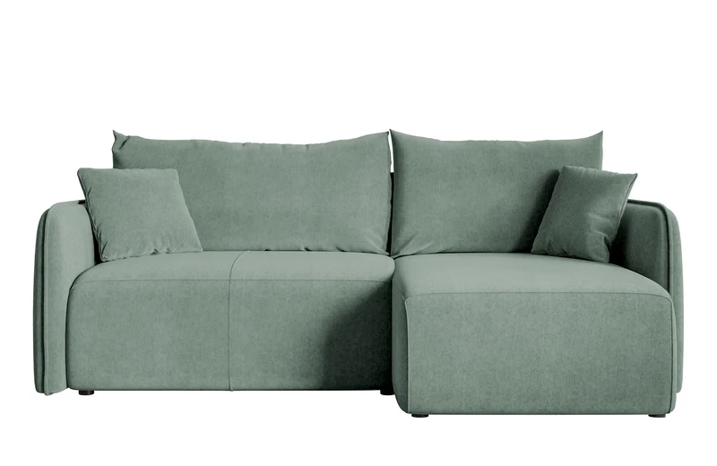 Ecksofa mit Schlaffunktion Mavio, L-förmig, salbeigrün, mit Stauraum, hydrophobes Samt, universell einsetzbar