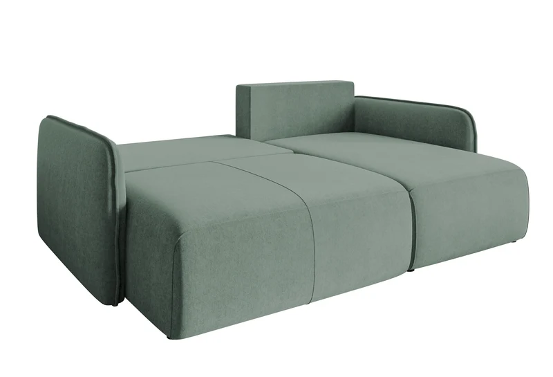 Ecksofa mit Schlaffunktion Mavio, L-förmig, salbeigrün, mit Stauraum, hydrophobes Samt, universell einsetzbar