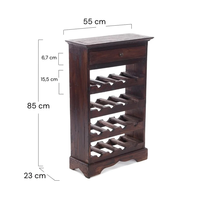 WEINREGAL CORTEZ | 85x55cm(HxB) Flaschenregal aus Holz mit Schublade | Farbe: 03 dunkelbraun