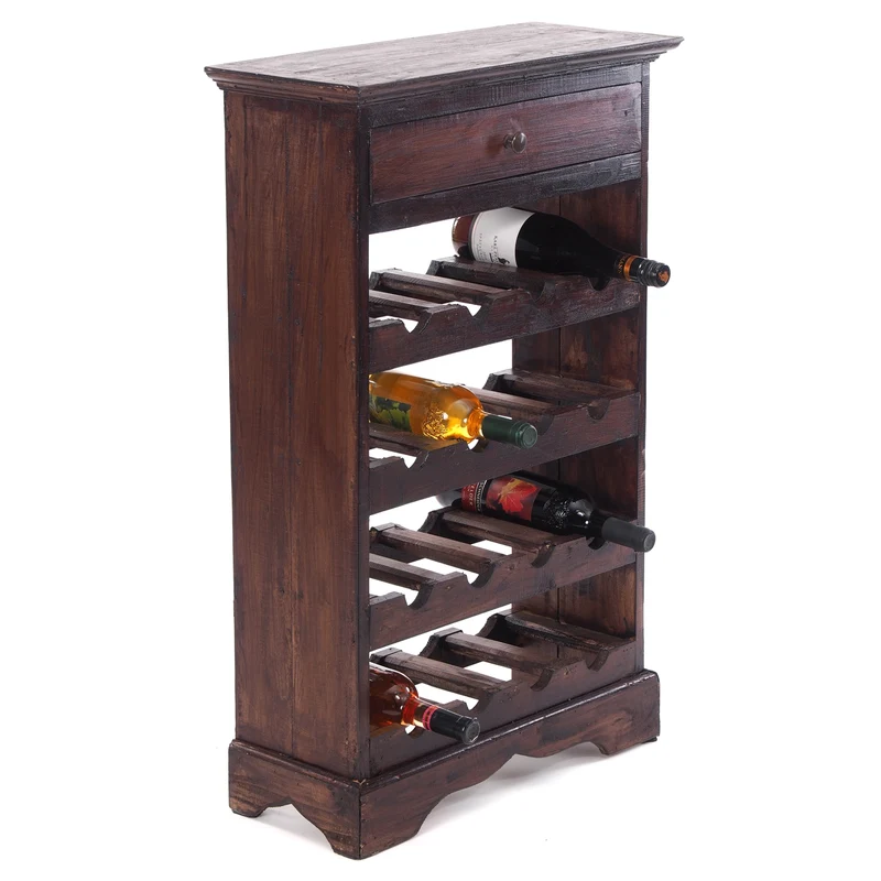 WEINREGAL CORTEZ | 85x55cm(HxB) Flaschenregal aus Holz mit Schublade | Farbe: 03 dunkelbraun