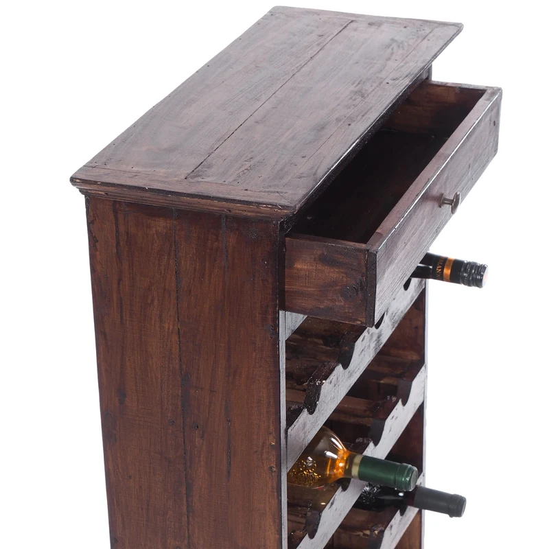WEINREGAL CORTEZ | 85x55cm(HxB) Flaschenregal aus Holz mit Schublade | Farbe: 03 dunkelbraun