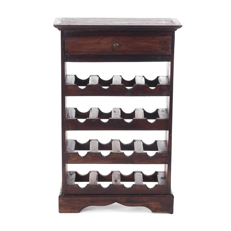WEINREGAL CORTEZ | 85x55cm(HxB) Flaschenregal aus Holz mit Schublade | Farbe: 03 dunkelbraun