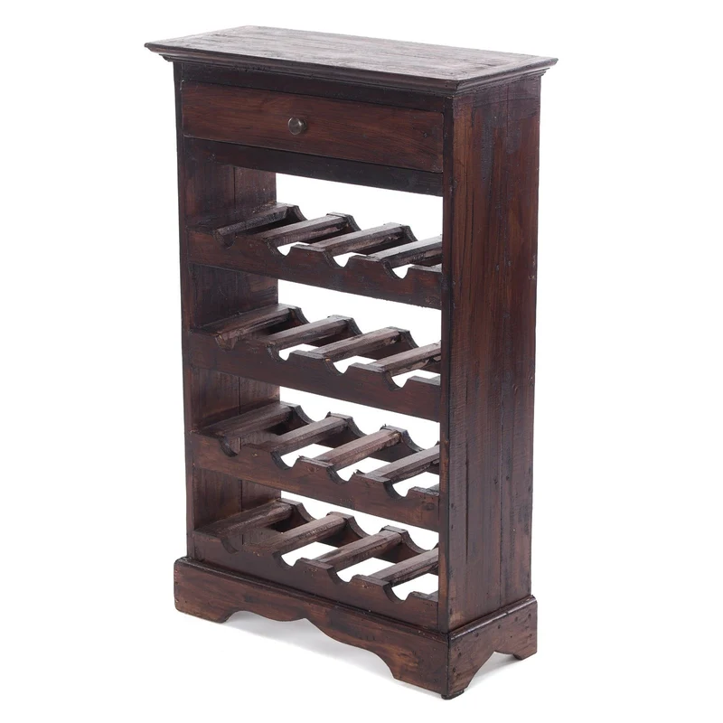 WEINREGAL CORTEZ | 85x55cm(HxB) Flaschenregal aus Holz mit Schublade | Farbe: 03 dunkelbraun