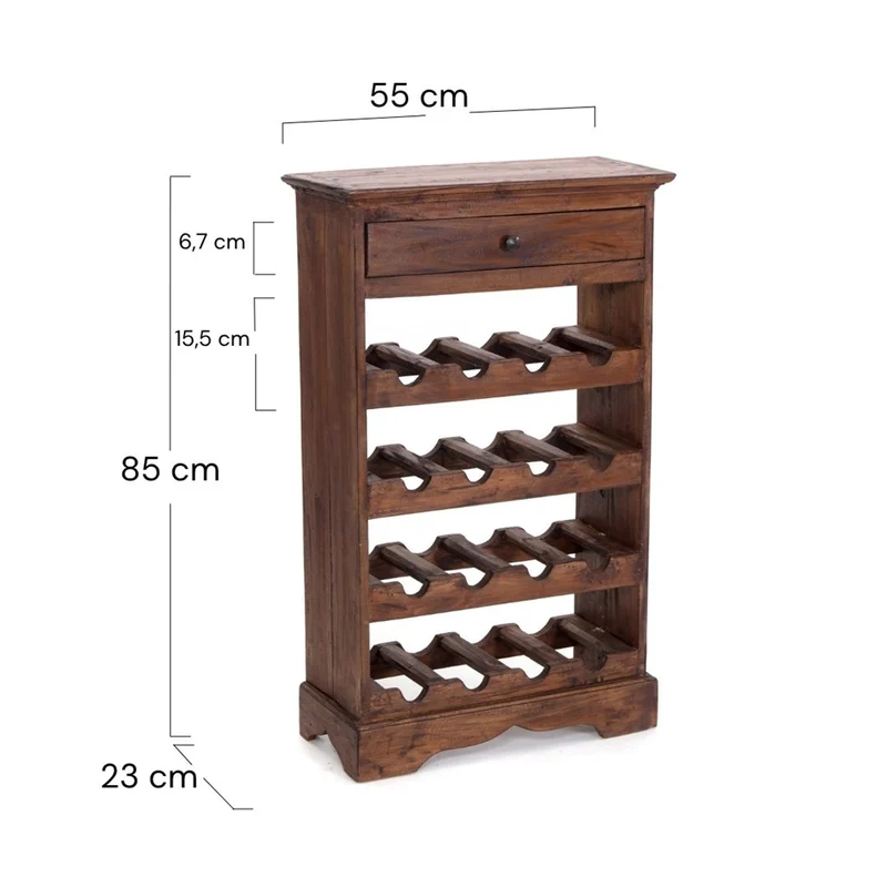 WEINREGAL CORTEZ | 85x55cm(HxB) Flaschenregal aus Holz mit Schublade | Farbe: 02 hellbraun