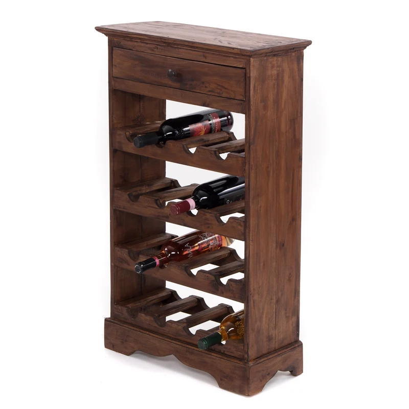 WEINREGAL CORTEZ | 85x55cm(HxB) Flaschenregal aus Holz mit Schublade | Farbe: 02 hellbraun