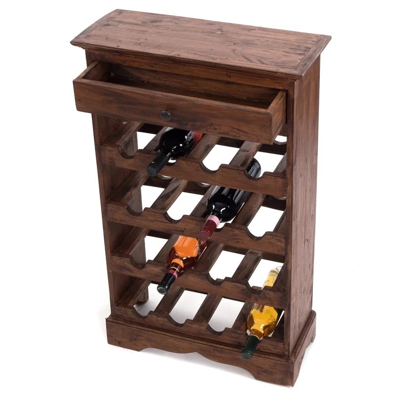 WEINREGAL CORTEZ | 85x55cm(HxB) Flaschenregal aus Holz mit Schublade | Farbe: 02 hellbraun