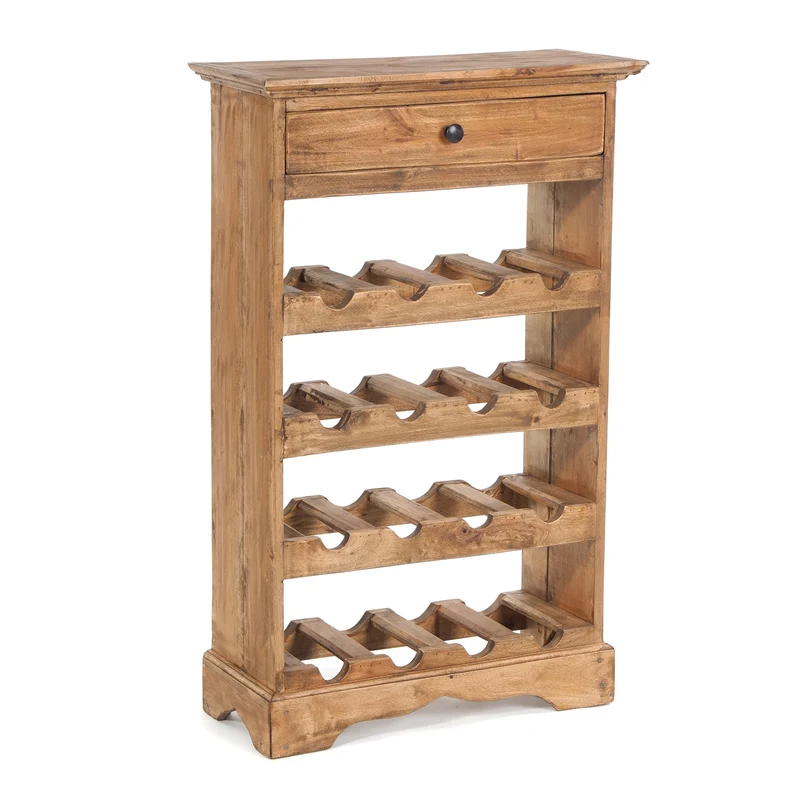 WEINREGAL CORTEZ | 85x55cm(HxB) Flaschenregal aus Holz mit Schublade | Farbe: 01 natur-vintage