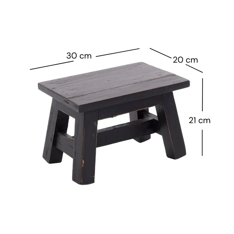 FUSSHOCKER Monte | 30x21cm(BxH), kleiner Holzhocker aus Mahagoni Holz | Farbe: 09 voodoo - schwarz