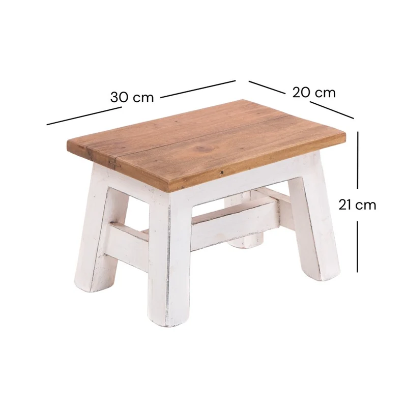 FUSSHOCKER Monte | 30x21cm(BxH), kleiner Holzhocker aus Mahagoni Holz | Farbe: 06 weiß-landhaus
