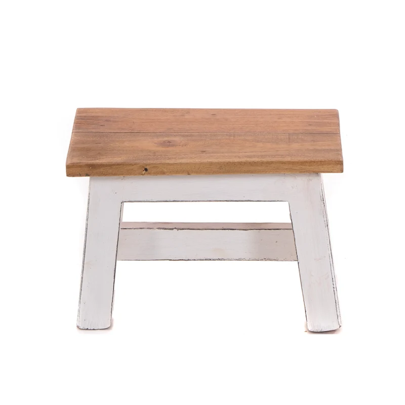 FUSSHOCKER Monte | 30x21cm(BxH), kleiner Holzhocker aus Mahagoni Holz | Farbe: 06 weiß-landhaus