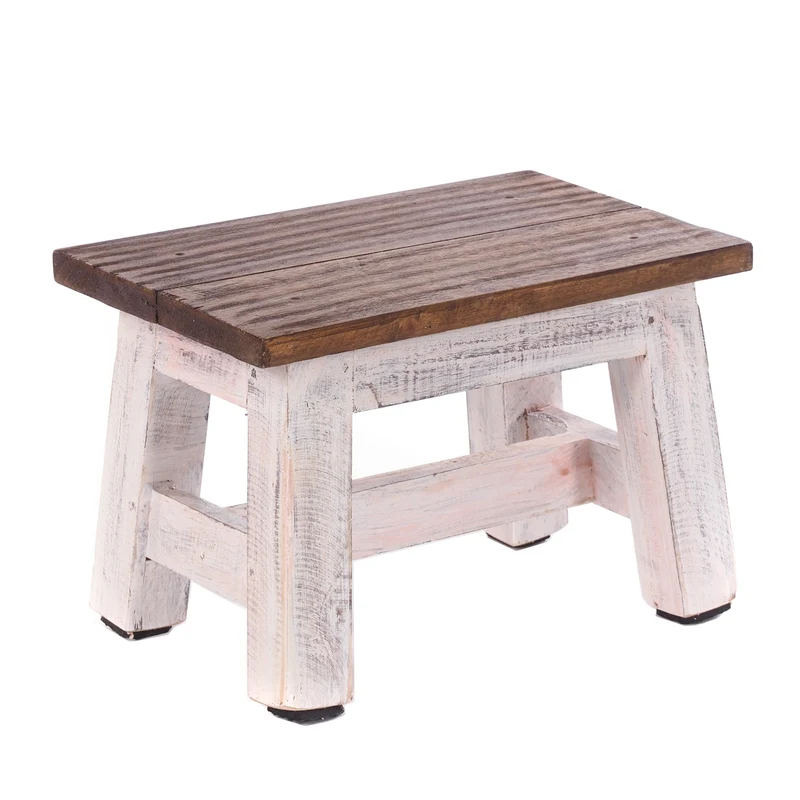 FUSSHOCKER Monte | 30x21cm(BxH), kleiner Holzhocker aus Mahagoni Holz | Farbe: 05 weiß-natur