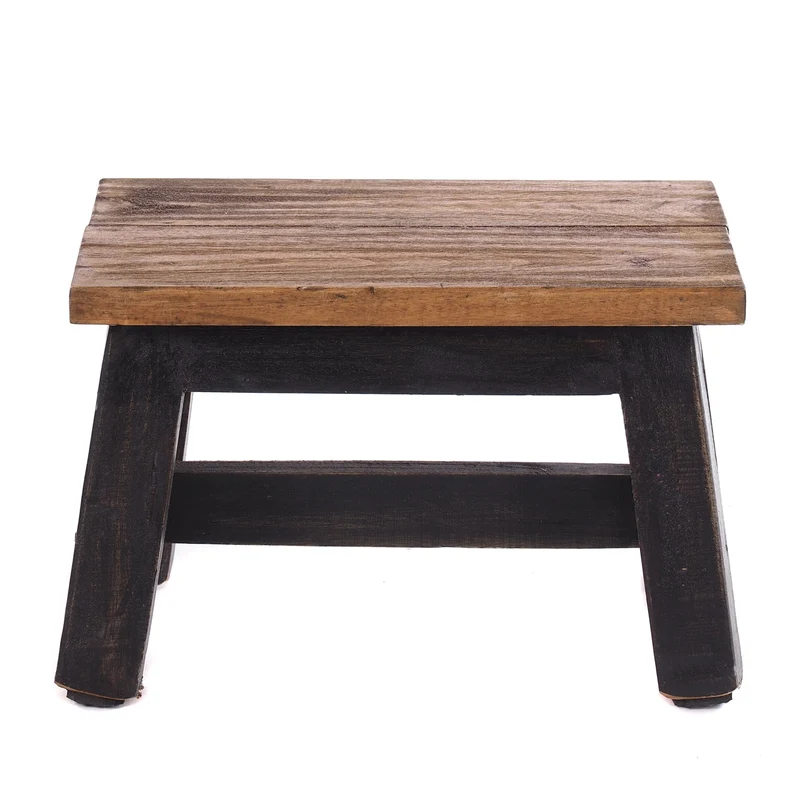 FUSSHOCKER Monte | 30x21cm(BxH), kleiner Holzhocker aus Mahagoni Holz | Farbe: 04 schwarz-natur