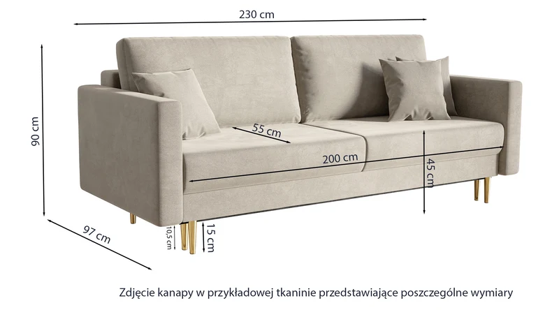 Dreisitziges ausklappbares Sofa Valico in kupferfarbenem Samt, wasserabweisend