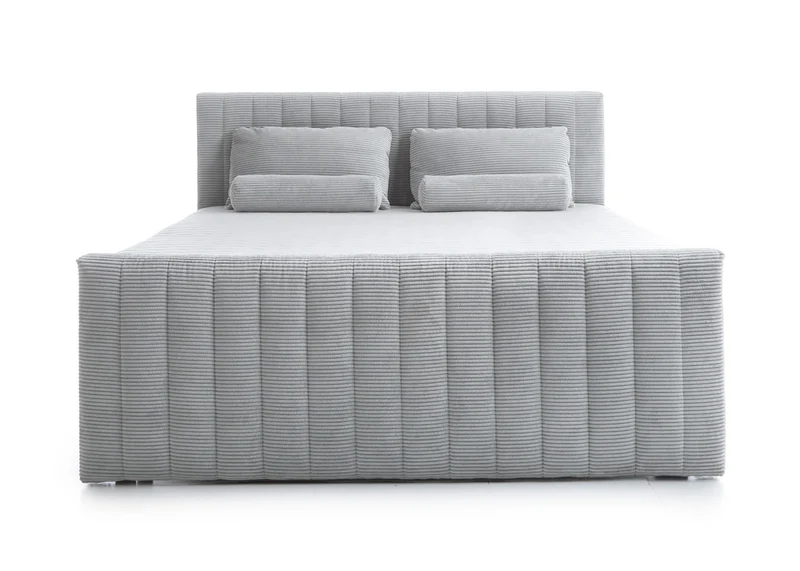 Kontinentalbett Lullabino 160x200 cm mit Stauraum und Topper, hellgrauer Cordstoff