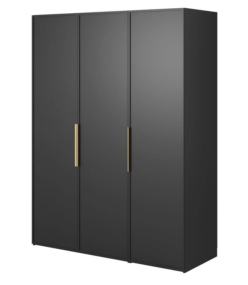 Drehtürenschrank Frame mit langer Kleiderstange und sieben Regalböden, 150 cm, Schwarz