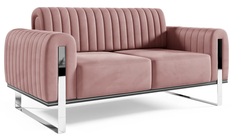 Zweisitziges Sofa Parissa, rosa Velours, Chromfüße