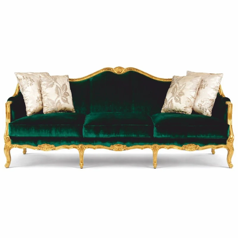 Casa Padrino Luxus Barock Sofa Grün / Gold 220 cm - Barock Wohnzimmer Möbel