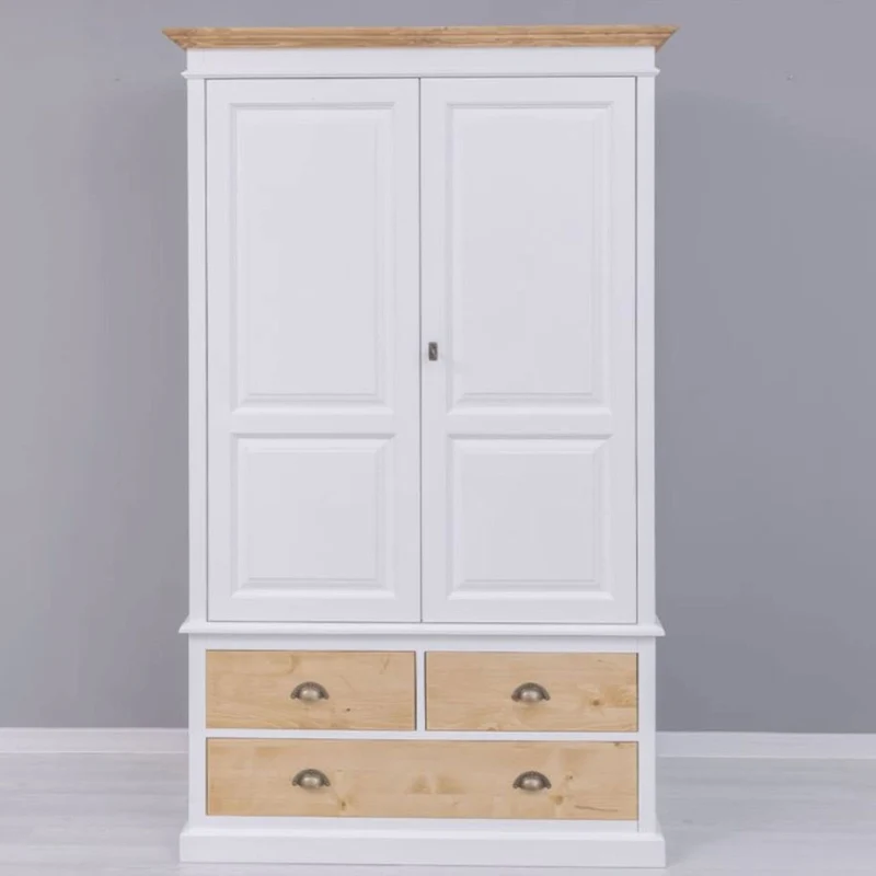 Casa Padrino Landhausstil Kleiderschrank Weiß / Naturfarben 121 x H. 197 cm - Schlafzimmer Möbel