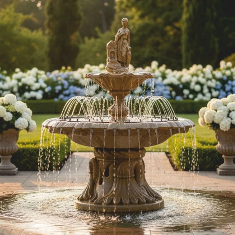 Casa Padrino Barock Springbrunnen Braun Ø 145 x H. 215 cm - Prunkvoller Gartenbrunnen