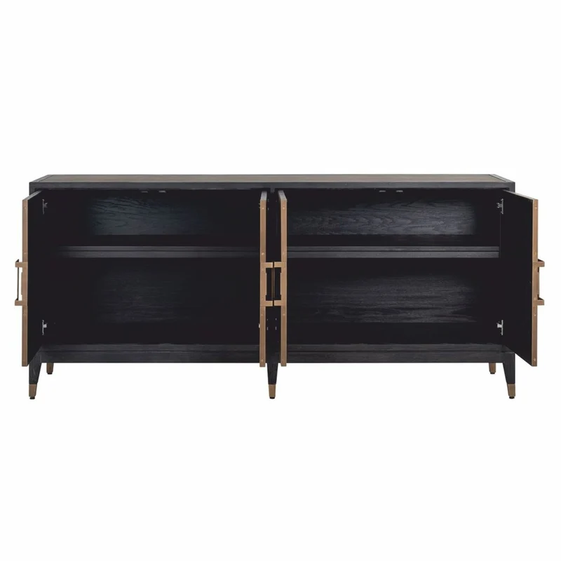 Casa Padrino Luxus Sideboard Schwarz / Grau / Messing 193 cm - Luxus Möbel