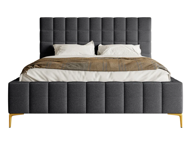 Gepolstertes Bett 160x200 cm Szejlo mit Stauraum, Metallrahmen, dunkelgrauer Chenille-Stoff