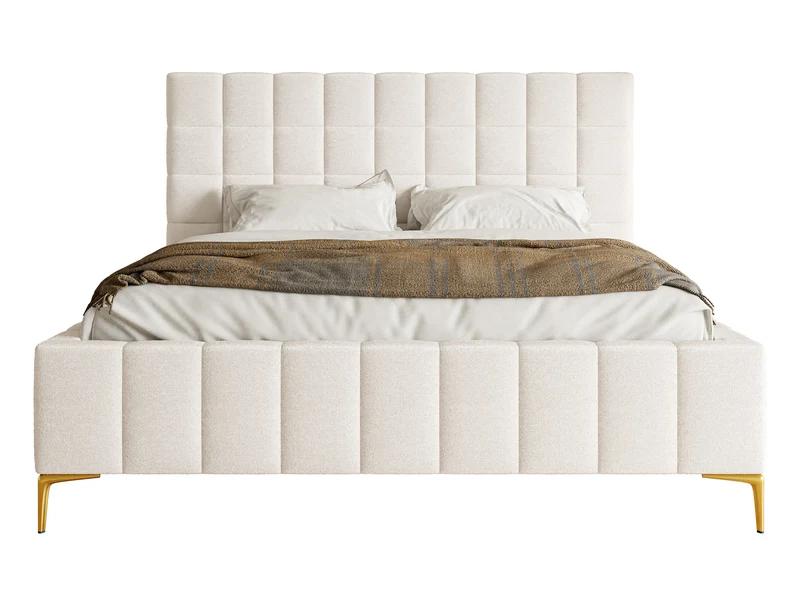 Polsterbett 140x200 cm Szejlo mit Stauraum, Metallrahmen, cremefarbener Chenillebezug