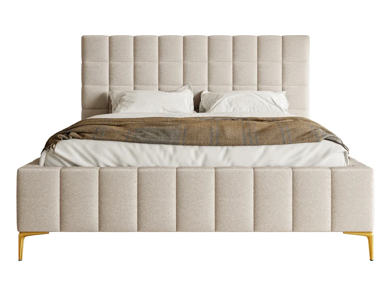 Polsterbett 180x200 cm Szejlo mit Stauraum, Metallrahmen, grau-beiges Chenille
