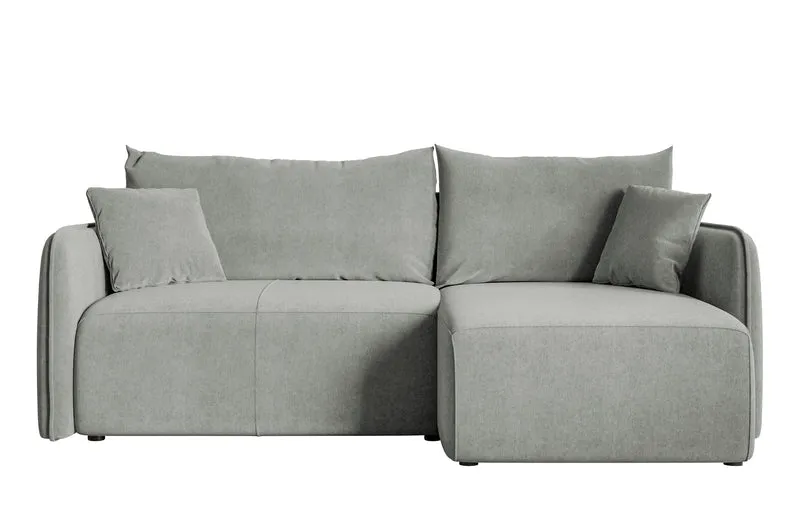 Ecksofa mit Schlaffunktion Mavio, L-förmig, hellgrau, mit Stauraum, hydrophober Samt, universell einsetzbar