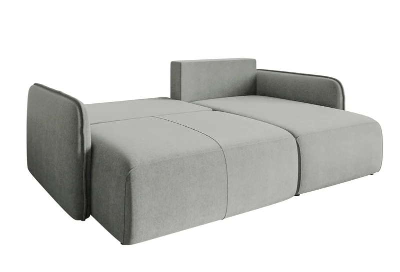 Ecksofa mit Schlaffunktion Mavio, L-förmig, hellgrau, mit Stauraum, hydrophober Samt, universell einsetzbar