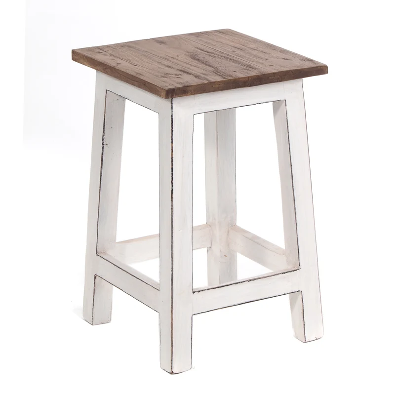 Sitzhocker MADERO | 48x30cm(HxB), Recyclingholz, Holzhocker, Hocker | Farbe: 06 weiß-landhaus