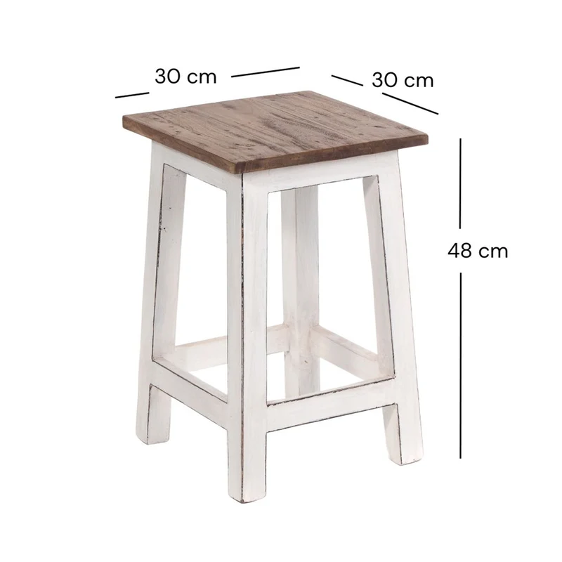 Sitzhocker MADERO | 48x30cm(HxB), Recyclingholz, Holzhocker, Hocker | Farbe: 06 weiß-landhaus