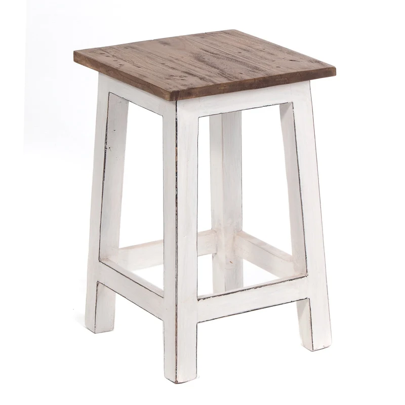 Sitzhocker MADERO | 48x30cm(HxB), Recyclingholz, Holzhocker, Hocker | Farbe: 06 weiß-landhaus