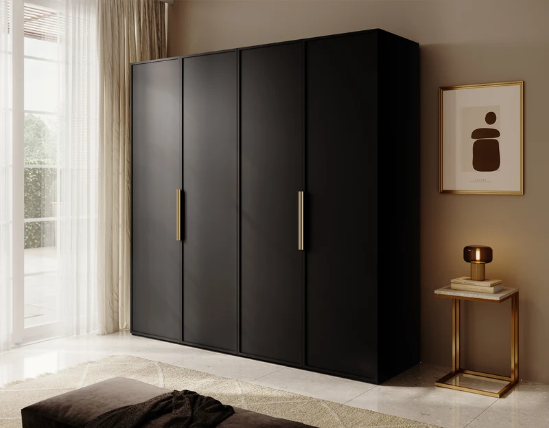 Vier­türiger Schrank Frame mit zwei Kleiderstangen, 200 cm, Schwarz