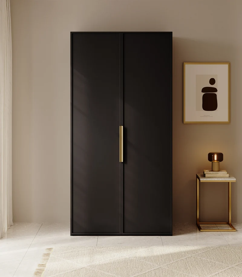 Zweiflügeliger Kleiderschrank Frame mit 100 cm Kleiderstange Schwarz