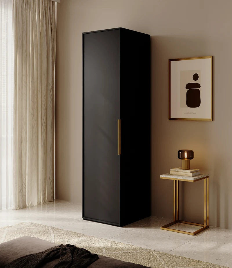 Einzeltüriger Schrank Frame mit 50 cm Regalen Schwarz