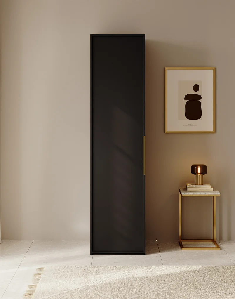 Einzeltüriger Schrank Frame mit 50 cm Regalen Schwarz