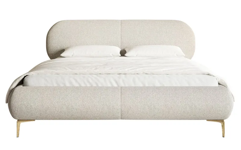 Polsterbett 140x200 cm Ovalle hellbeige, wasserabweisendes Geflecht, goldene Beine