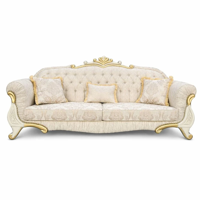 Casa Padrino Luxus Barock Sofa mit Glitzersteinen Creme / Gold 230 cm - Barock Möbel