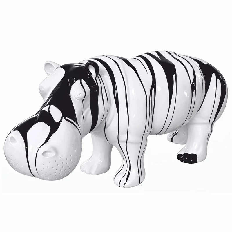 Casa Padrino XXL Deko Skulptur Nilpferd Weiß / Schwarz 175 cm - Lebensgroße Garten Figur