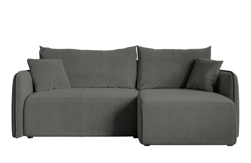 Ecksofa mit Schlaffunktion Mavio, L-förmig, grau, mit Stauraum, hydrophobes Samt, universell einsetzbar