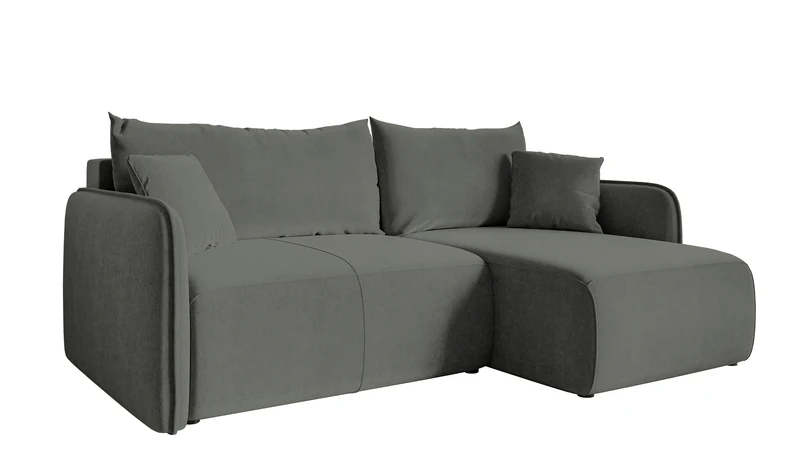 Ecksofa mit Schlaffunktion Mavio, L-förmig, grau, mit Stauraum, hydrophobes Samt, universell einsetzbar