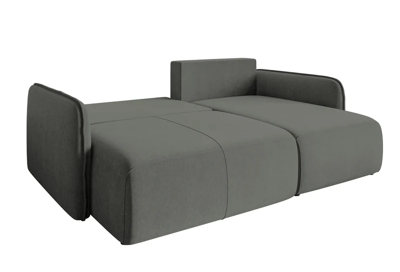 Ecksofa mit Schlaffunktion Mavio, L-förmig, grau, mit Stauraum, hydrophobes Samt, universell einsetzbar