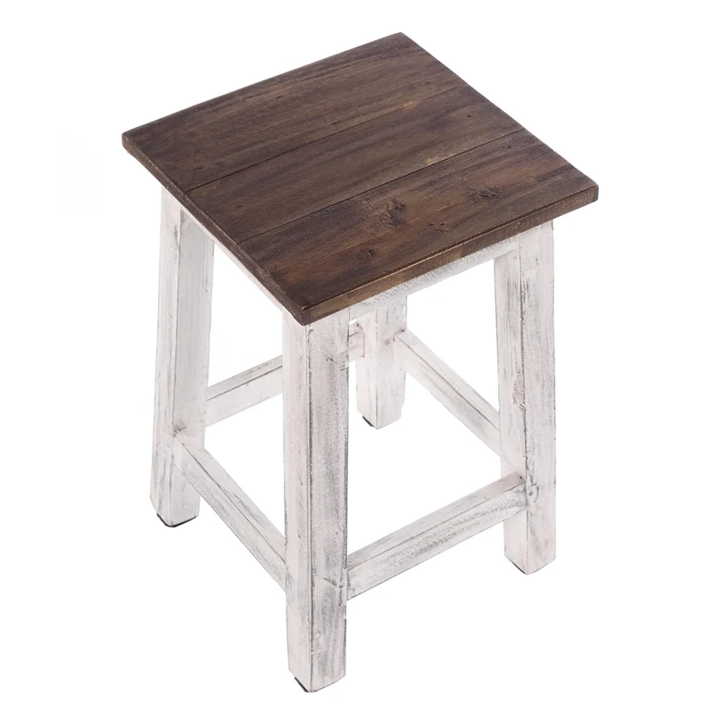 Sitzhocker MADERO | 48x30cm(HxB), Recyclingholz, Holzhocker, Hocker | Farbe: 05 weiß-natur