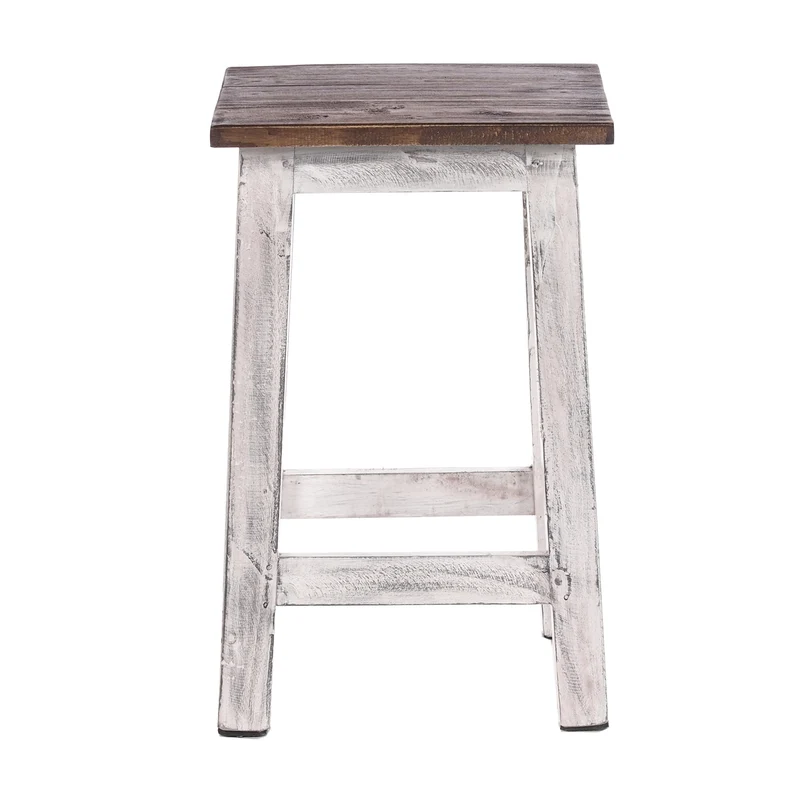 Sitzhocker MADERO | 48x30cm(HxB), Recyclingholz, Holzhocker, Hocker | Farbe: 05 weiß-natur