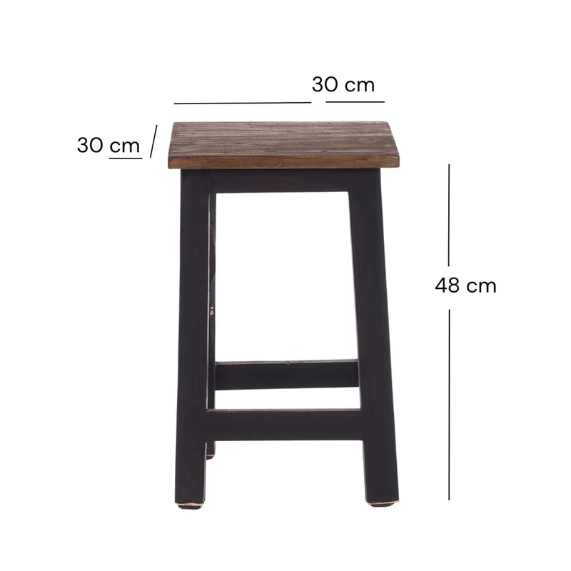 Sitzhocker MADERO | 48x30cm(HxB), Recyclingholz, Holzhocker, Hocker | Farbe: 04 schwarz-natur