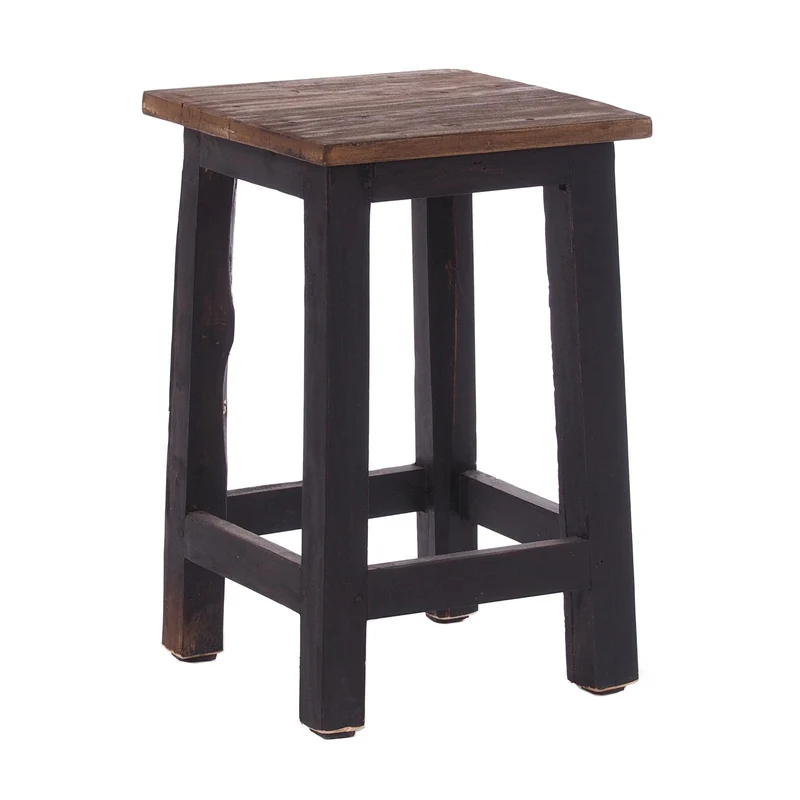 Sitzhocker MADERO | 48x30cm(HxB), Recyclingholz, Holzhocker, Hocker | Farbe: 04 schwarz-natur
